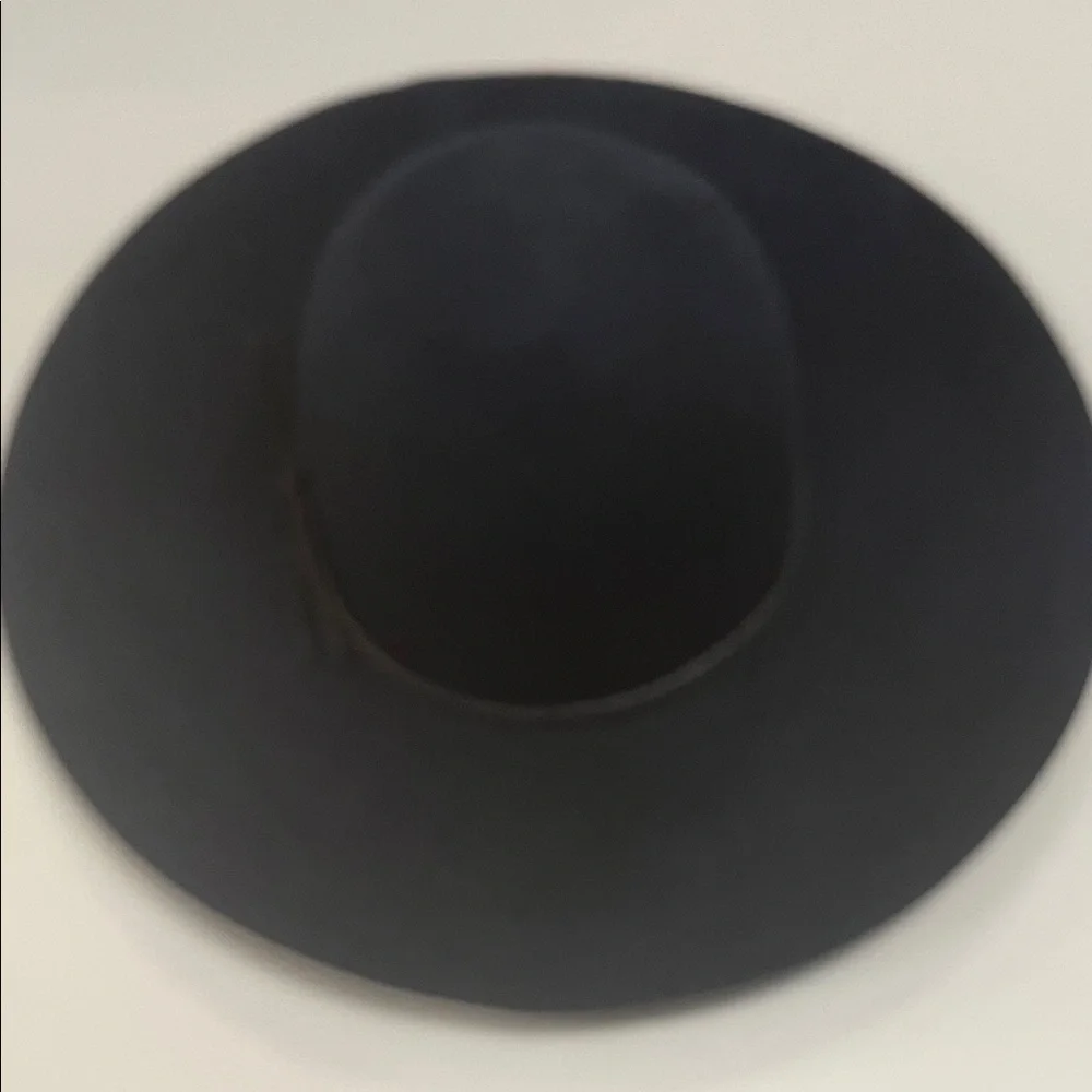 Chic Deep Navy Blue with Black Cord Wide-Brim Wool boho Hat